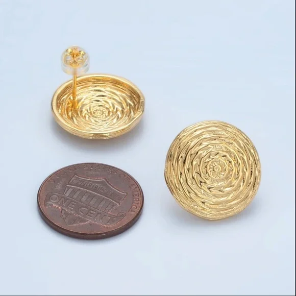 NEW 24K Gold Filled Ripple Design Round Earrings - Picture 3 of 5
